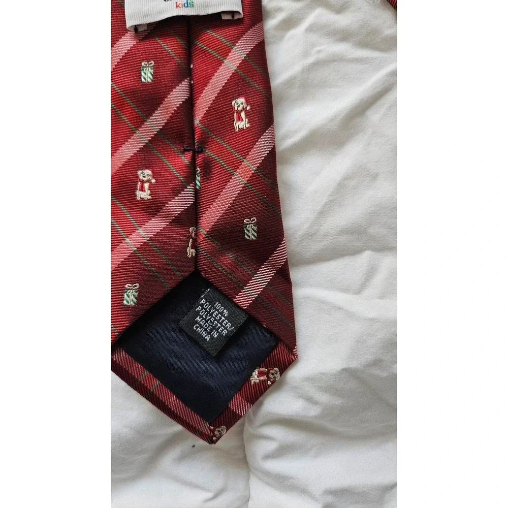 Crown & Ivy Kids Christmas Tie Holiday Bear Gift Present Burgundy Easy to Use‎